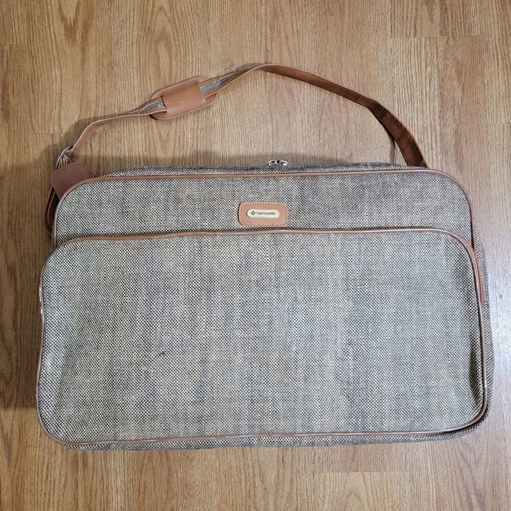 Samsonite Vintage Travel Bag Luggage Corduroy Leather Made in Korea Brown Tan